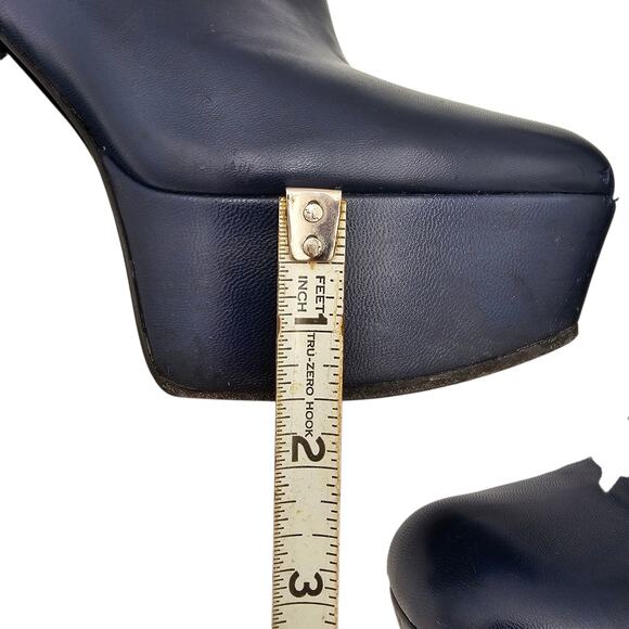 Gucci Platform Block Heel Short Boot Navy Blue Leather Zip Up Size 37 US 7 - Picture 8 of 12